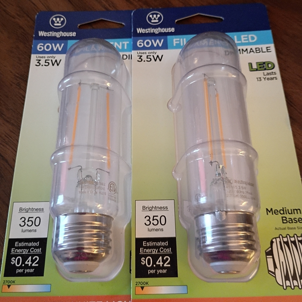 Westinghouse 60W Filament LED Light Bulbs, Dimmable,Medium Base,Soft White Light